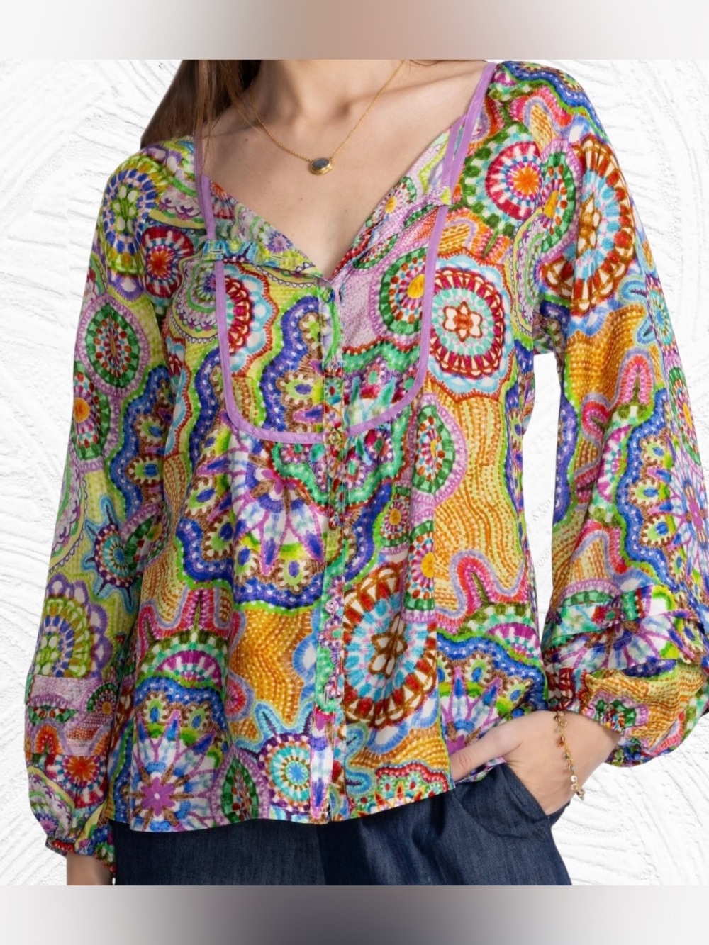 JOHNNY WAS JANNIKA Blouse in napperon Medium Kaleidoscope of colors SILK